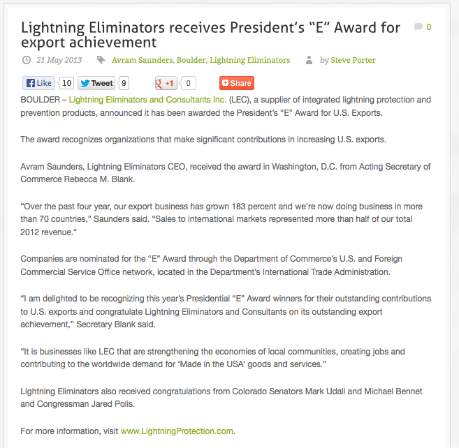 LEC Presidential "E" Award